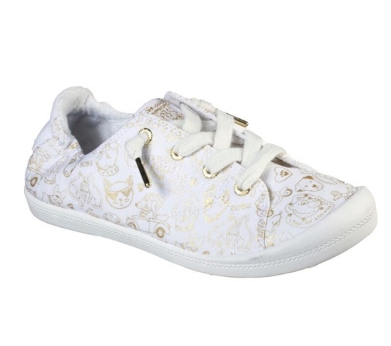 Skechers Bobs Beach Bingo - Dream Team Slip On Damske Biele / Zlate | 584-SBCALK