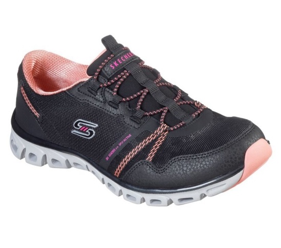 Skechers Glide Step - Act Nice Slip On Damske Čierne / Koralove | 632-ISBCQK