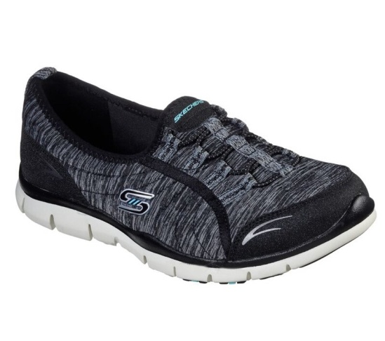 Skechers Gratis - Her Stroll Slip On Damske Čierne / Svetlo Tyrkysové | 425-ACHWYD