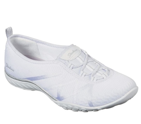 Skechers Relaxed Fit: Breathe-Easy - A-Look Slip On Damske Biele / Strieborne | 740-BPDCZM