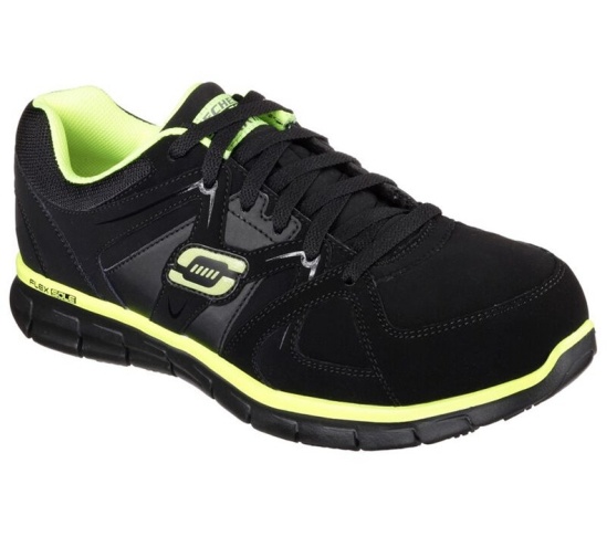Skechers Relaxed Fit: Synergy - Ekron Alloy Spicou Pracovne Cizmy Panske Čierne / Svetlo Zelene | 72